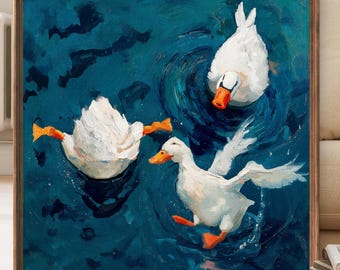 Funny Duck Art Print, Whimsical Duck Painting, Playful Duck Wall Decor, Cute Farmhouse Animal Art, Sold UNFRAMED #891