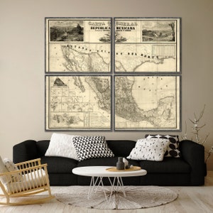 1863 Map of Mexico reprint. Carta General de la Republica Mexicana reprint. 4 L/XL sizes up to 48 x 40" in 1 or 4 pieces & 3 color choices