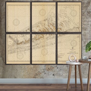 1932 Florida Keys Nautical Chart reprint, Key West-Big Pine Key  - 8  sizes up to 90x72" in 1 or 6 sections & 3 colors - sold UNFRAMED only
