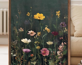 Vintage-style Wildflower Oil Painting – Botanical Wall Art - Cottagecore Floral Print - Rustic Nature Decor - Sold UNFRAMED only  #803