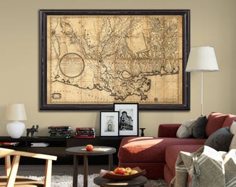 1806 Map reprint of Louisiana, French language map reprint - NOLA decor - 5 sizes up to 54" x 36" - 3 color choices - sold UNFRAMED only