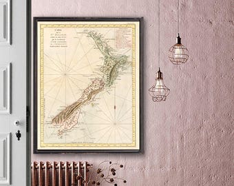 1784 New Zealand map reprint,  Captain Cook's New Zealand map reprint in 4 sizes up to 24x30" - in three color choices
