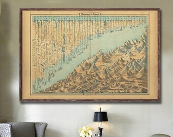 1862 Johnson's Atlas Mountains and Rivers Graph, Vintage geographical reprint - 5 large/XL sizes up to 54" x 36" - comes unframed