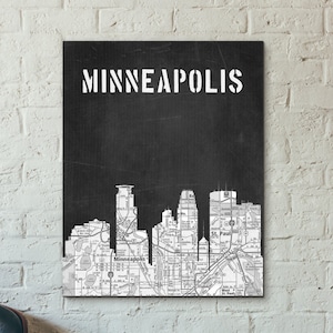 Minneapolis City Skyline, Black and White Art,Black and White skyline, Minneapolis map,Chalkboard art,Modern Home Decor,No537