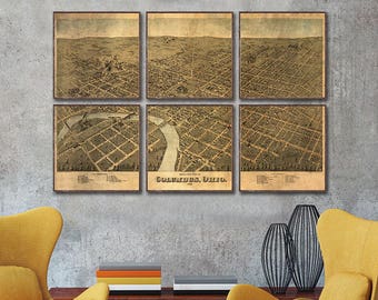 1872 Columbus Ohio map reprint, Columbus birds eye view map, 7 large/XL sizes up to 60x40" printed 1 or 6 pieces  and 3 color choices