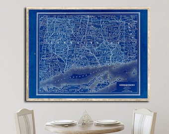 1887 Connecticut map reprint, vintage Cram's Connecticut map reprint, 4 large sizes to 40x30" and 3 color choices - sold UNFRAMED