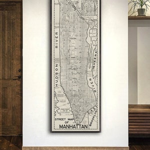 Mid-century Manhattan Map reprint - Street Map Of Manhattan reprint - 3 L/XL sizes up to 20x60" & 4 color choices - sold UNFRAMED