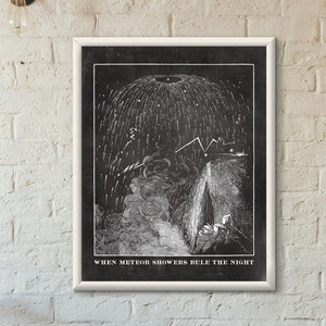 Meteor Shower Art, Meteor Print, Antique Meteor Art, Minimal