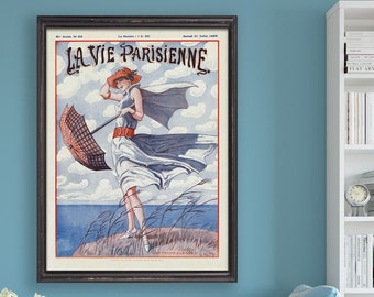 Extra-large La Vie Parisienne Reprint - Lady at the Sea - 1920s Art Deco Fashion reprint - 5 large/XL sizes up to 30"x40" - comes UNFRAMED