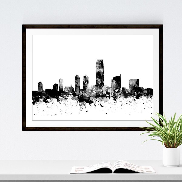 Jersey City Skyline, Digital Watercolor Art Print, New Jersey print,Black and White,Modern Home Decor ,No,708