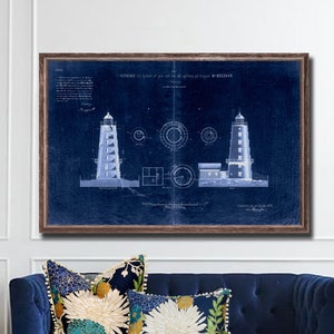 1879 Bogskär Lighthouse lighthouse reprint, Vintage lighthouse blueprint reprint -  5 large/XL sizes up to 54&quot; x 36&quot; and 3 color choices