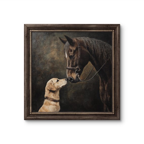 Horse and Dog Digital Art Print - Equestrian Wall Decor - Animal Friendship Painting - Rustic Farmhouse Art - Sold UNFRAMED #117