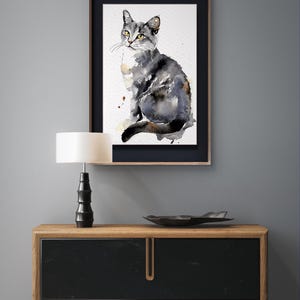 Cat Watercolor Painting - Gray Cat Art - Pets Art Print - Animal Wall ...