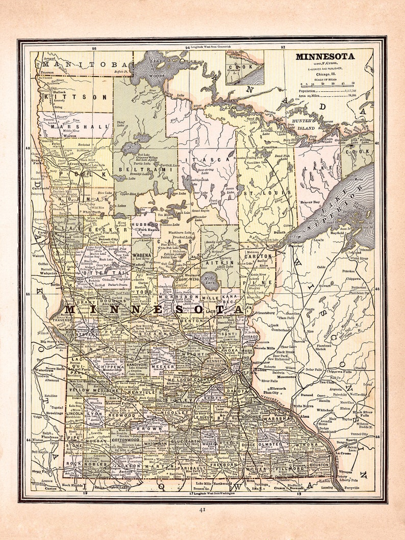 1887 Minnesota Map Reprint Vintage Minnesota Map Reprint 4 - Etsy