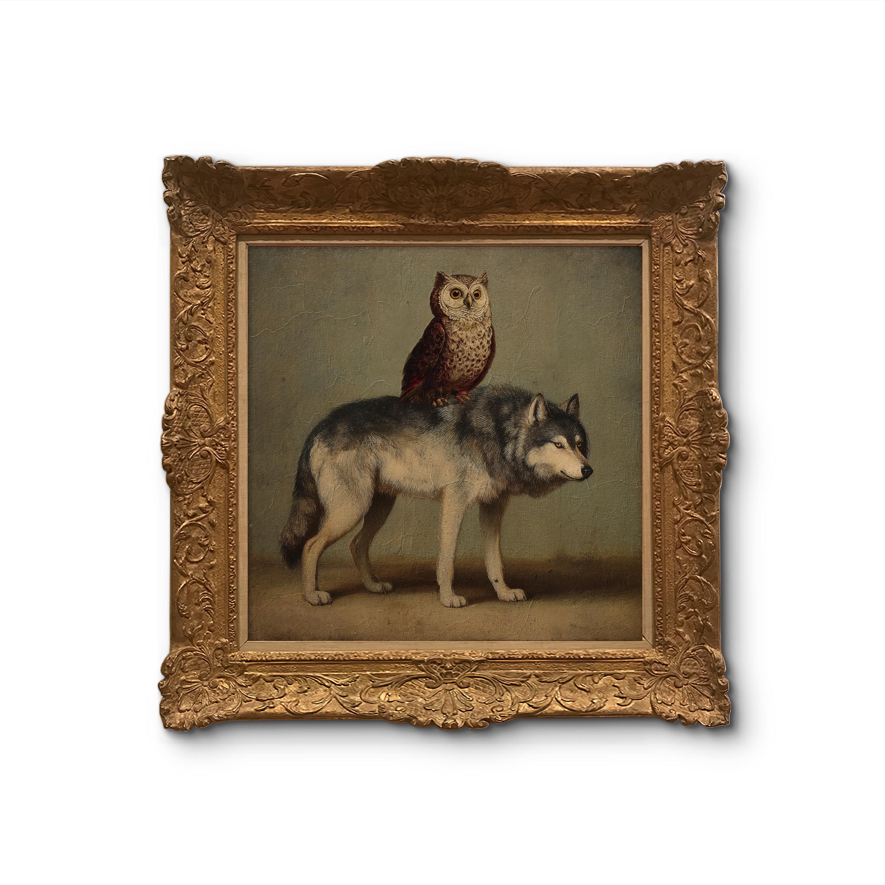 Whimsical Owl and Wolf Wall Art &ndash; Vintage-style Animal Illustration Poster for Nature & Fa