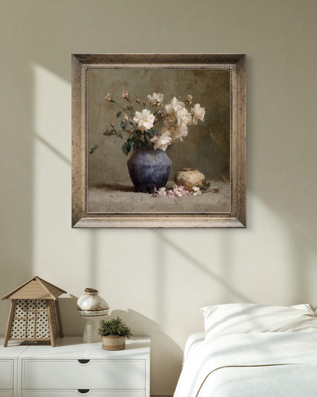 Vintage-style White Rose Still Life Print – Antique Floral Oil Painting ...