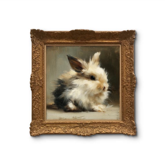 Fluffy Bunny Oil Painting-style print, Cute Rabbit Wall Art Poster, Animal Portrait, Farmhouse and Nursery Decor - Sold UNFRAMED #708
