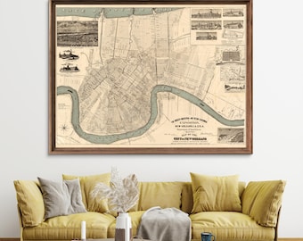 1884 New Orleans Map reprint (2nd version), Vintage map reprint  - home decor - 4 large/XL sizes up to 48" x 36" - sold unframed