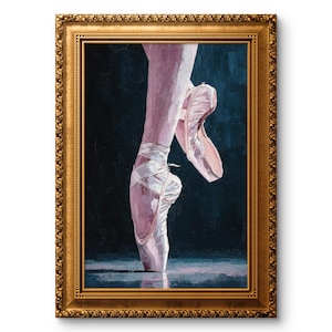 Ballet Pointe Shoes Wall Art – Elegant Oil Painting Poster, Graceful Ballerina Dance Decor, Sold UNFRAMED #310
