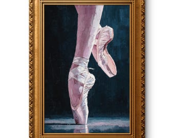 Ballet Pointe Shoes Wall Art – Elegant Oil Painting Poster, Graceful Ballerina Dance Decor, Sold UNFRAMED #310