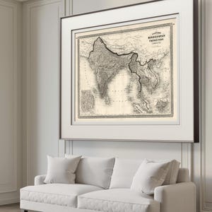 1870 Map of India reprint, Vintage India (Johnson&#39;s Hindostan) map reprint - 5 sizes up to 54&quot;x36&quot;- in 4 color choices