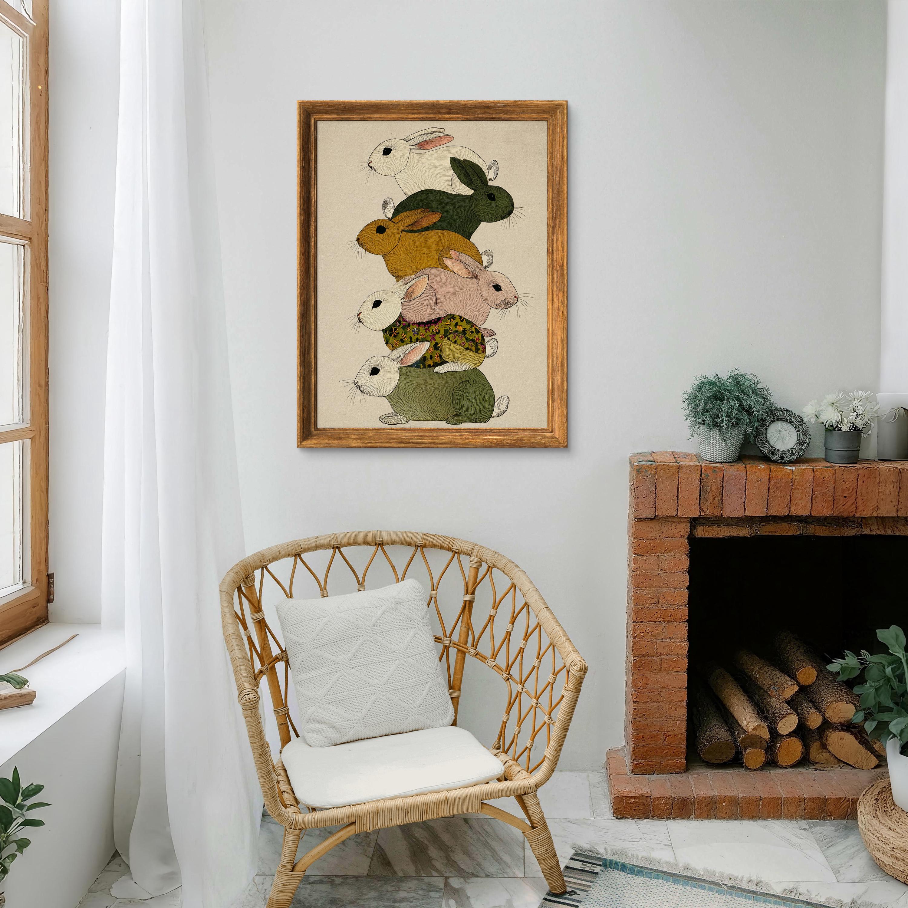 Colorful Mid-century Rabbits Art Print – Whimsical Floral Rabbits ...