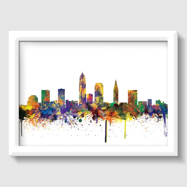 Cleveland City Skyline (first version), Digital Watercolor Art Print. Modern Home Decor NO,292