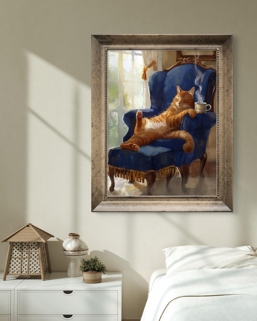 Cozy Cat Wall Art Print - Vintage Style Orange Tabby on Chair ...
