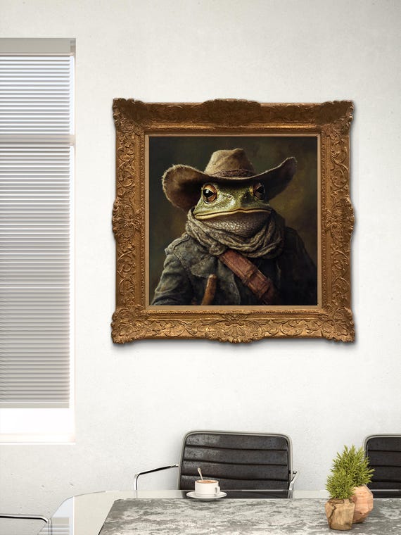 Cowboy frog painting - Western animal art - Funny frog wall art- digital painting - Rustic cowboy decor - Sold UNFRAMED #185