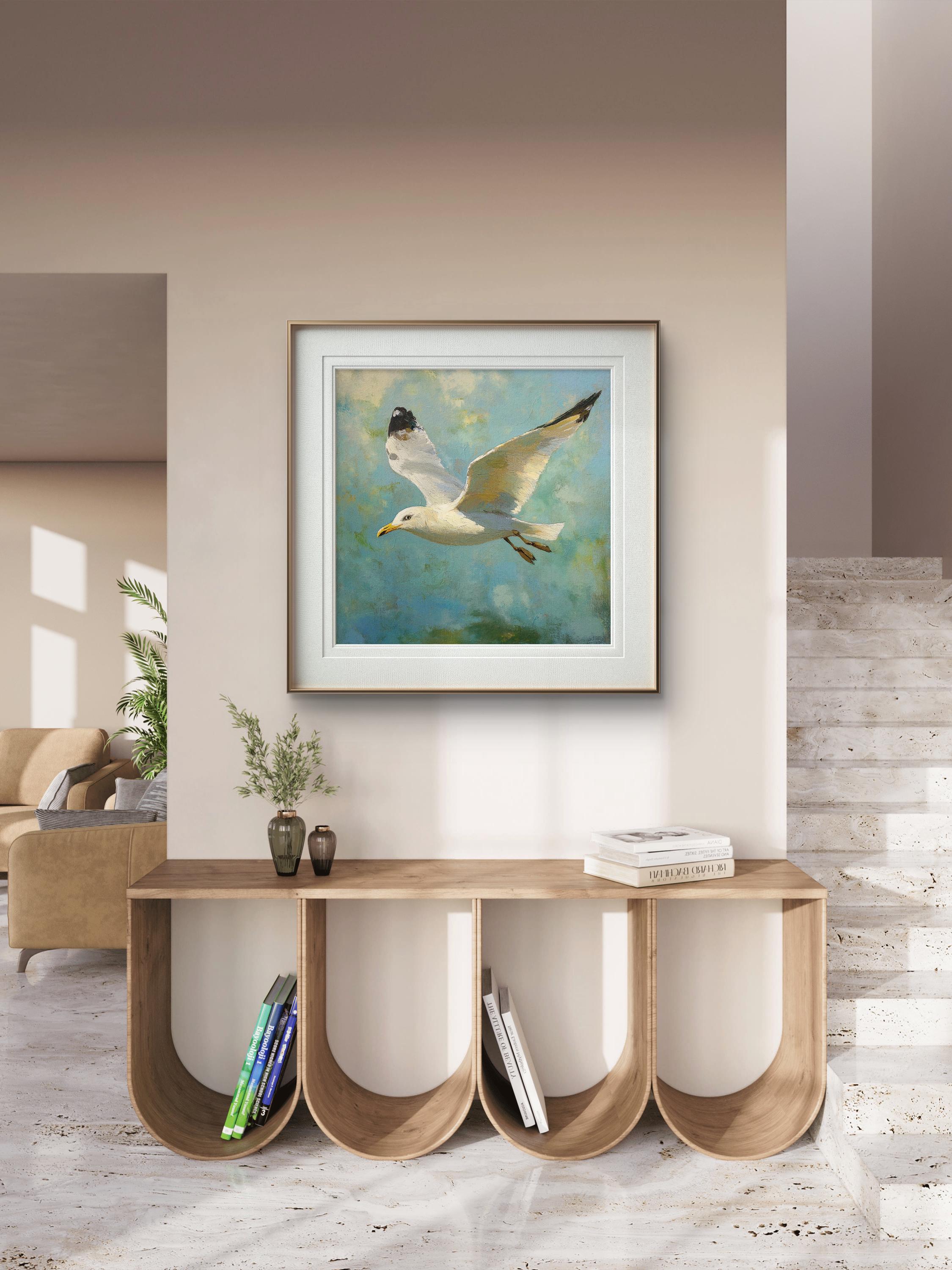 Flying Seagull Wall Art - Coastal Ocean Bird Oil Painting Print - Beach ...
