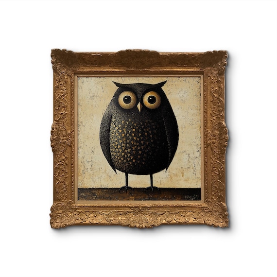 Owl Wall Art - Whimsical Owl Poster - Rustic Animal Print - Cute Bird Illustration for Home Decor, Sold UNFRAMED only #235