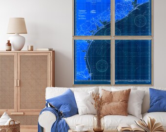 1940 Texas Coast map reprint -  Vintage Texas Nautical Chart reprint - 6 large/XL sizes up to 48"x60" in 1 or 4 parts & 3 color choices