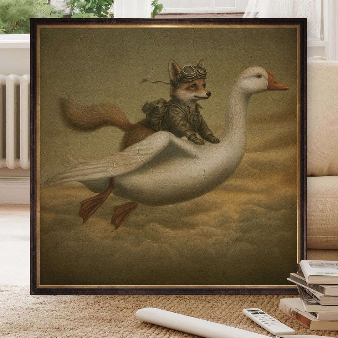 Whimsical Fox Riding Goose Art Print, Storybook Animal Decor, Nursery ...