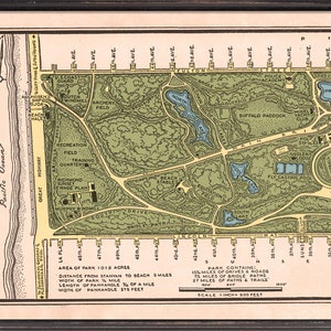 May include: A vintage map of Golden Gate Park in San Francisco, California. The map shows the layout of the park, including the location of various attractions, such as the Japanese Tea Garden, the de Young Museum, and the California Academy of Sciences. The map also includes a scale and a legend.