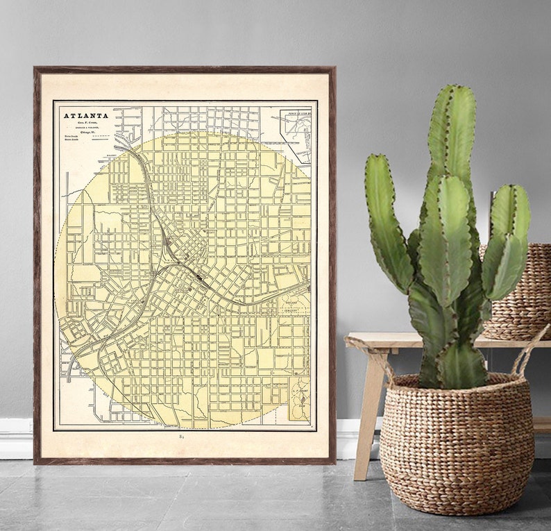 vintage Atlanta reprint 4 largeXL sizes up to 30x40 in 3 color choices comes unframed 1887 Atlanta map reprint