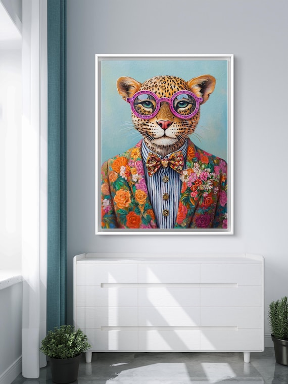 Leopard, Leopard Painting, Quirky Animal Print, Leopard Wall Decor, Fashion print, Stylish Leopard Poster, Sold UNFRAMED #144