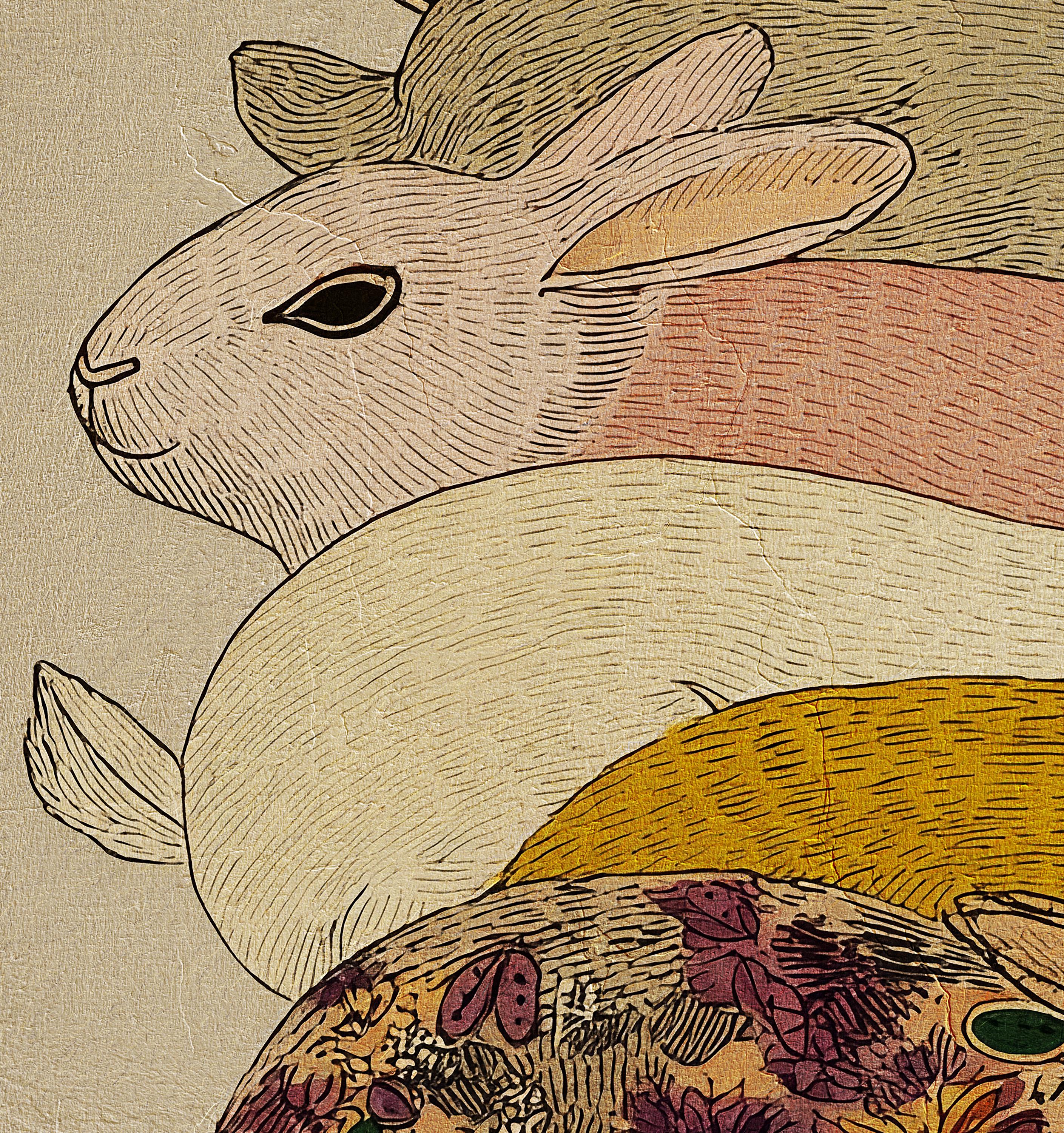 Contemporary Rabbit Designs Colorful Mid-century Rabbits Art Print – Whimsical Floral Rabbits ...