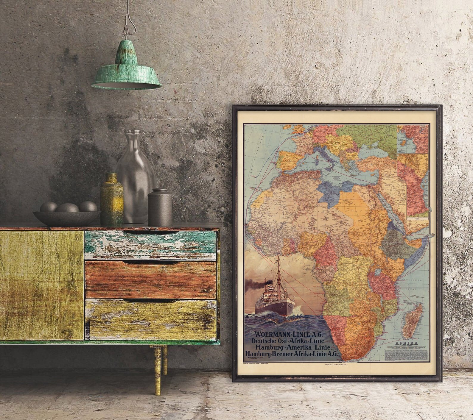 1914 Map of Africa reprint sold UNFRAMED pre-WWI German-language Africa map reprint 4 Large/XL sizes up to 36 x 48 & 3 color choices