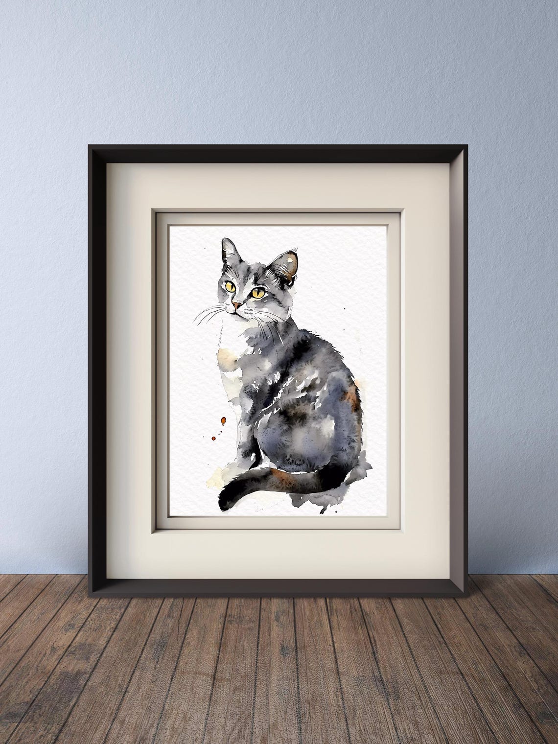 Cat Watercolor Painting - Gray Cat Art - Pets Art Print - Animal Wall ...