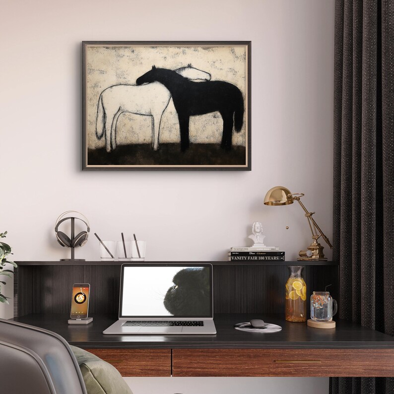 Black and White Horses Art Print – Minimalist Abstract Horse Painting ...