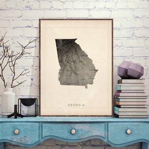 Georgia relief map reprint, Vintage Georgia map reprint - 6 large/XL sizes up to 40&quot;x30&quot; and three color schemes