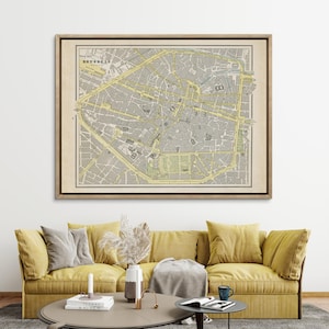 1887 Brussels map reprint - 4 large/XL sizes up to 30x40&quot; in 3 color choices - sold unframed