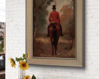 Vintage-style Fox Hunt Rider digital print – Equestrian Wall Art Poster, Gentleman on Horse, Sold UNFRAMED #329