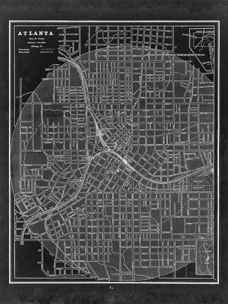 vintage Atlanta  reprint 4 largeXL sizes up to 30x40 in 3 color choices comes unframed 1887 Atlanta map reprint