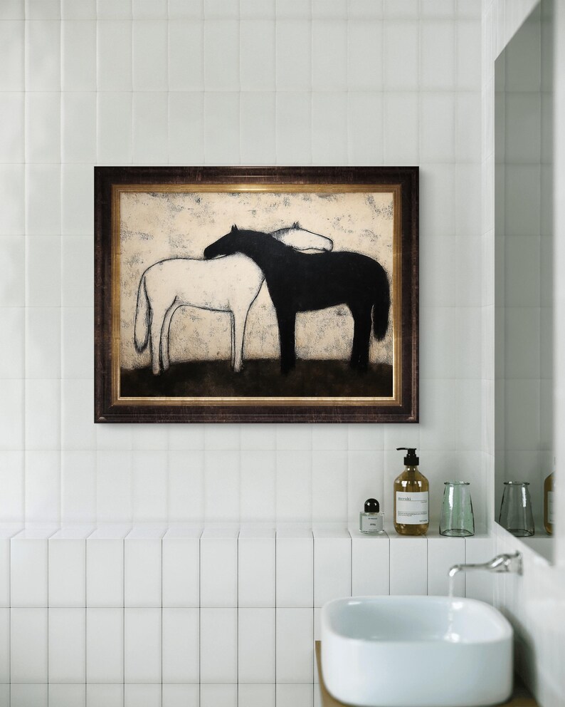 Black and White Horses Art Print – Minimalist Abstract Horse Painting ...