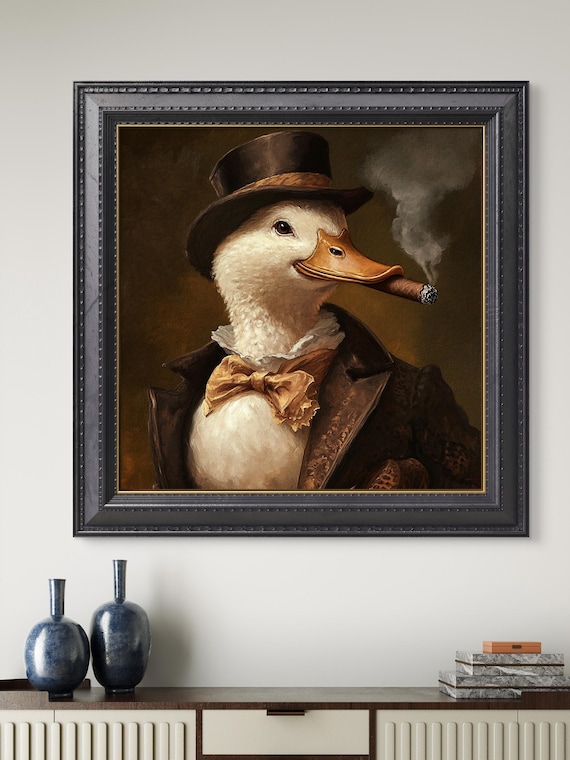 Gentleman Duck Smoking Cigar - Vintage Animal Portrait Print - Funny  Whimsical Wall Art, Sold UNFRAMED #220