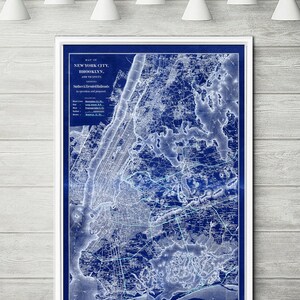 1885 New York City and Brooklyn railroad map reprint, vintage NYC  map reprint - 3 L/XL sizes up to 24x36&quot; & 3 color choices - UNFRAMED