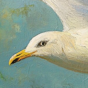 Flying Seagull Wall Art - Coastal Ocean Bird Oil Painting Print - Beach ...