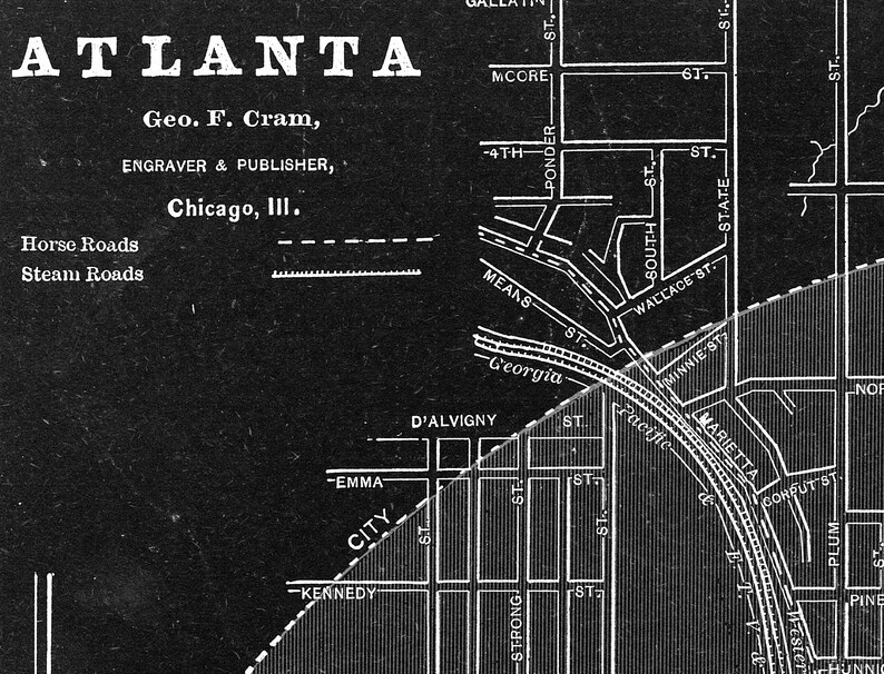 vintage Atlanta reprint 4 largeXL sizes up to 30x40 in 3 color choices comes unframed 1887 Atlanta map reprint
