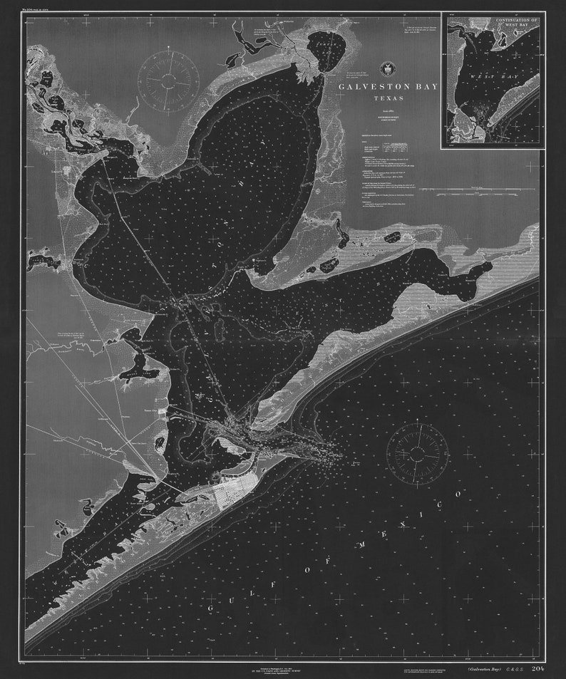 1916 Galveston Bay Map Reprint Nautical Chart of Galveston Etsy